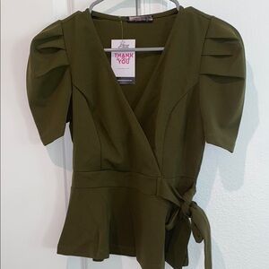 Elegant Olive Green Wrap Top